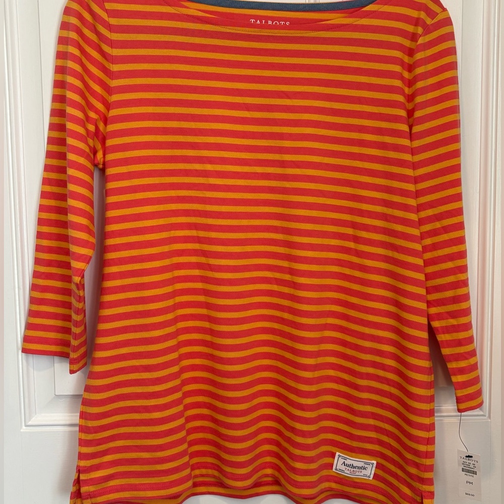 NWT Talbots Pink & Orange Striped Shirt